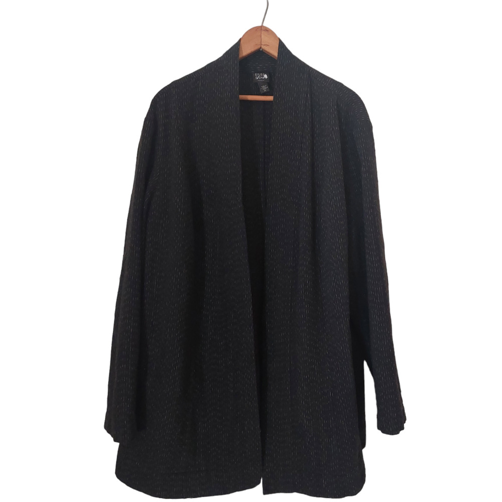 EILEEN FISHER Woman Plus Size Open Jacket Sz 3X Pockets Cotton Wool Blend